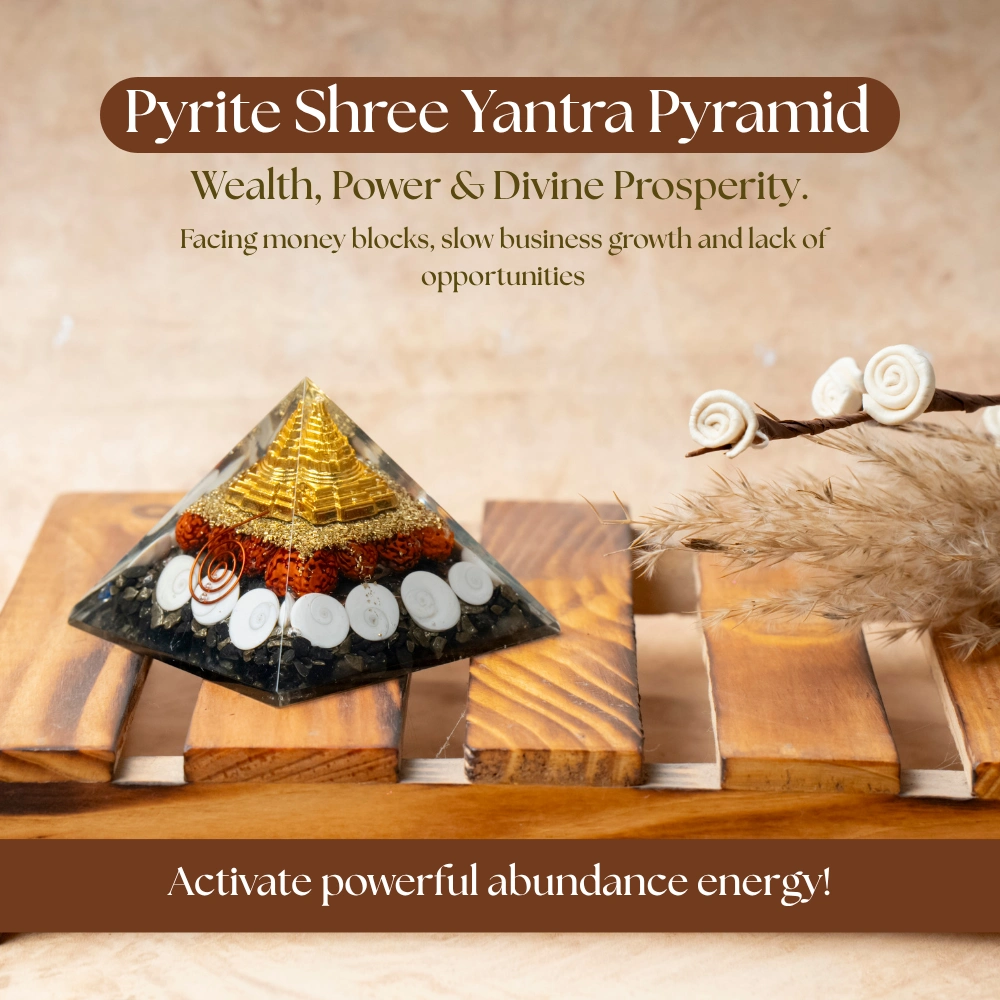 Laxmi Yantra Pyramid with Free Square Raw Selenite Plate