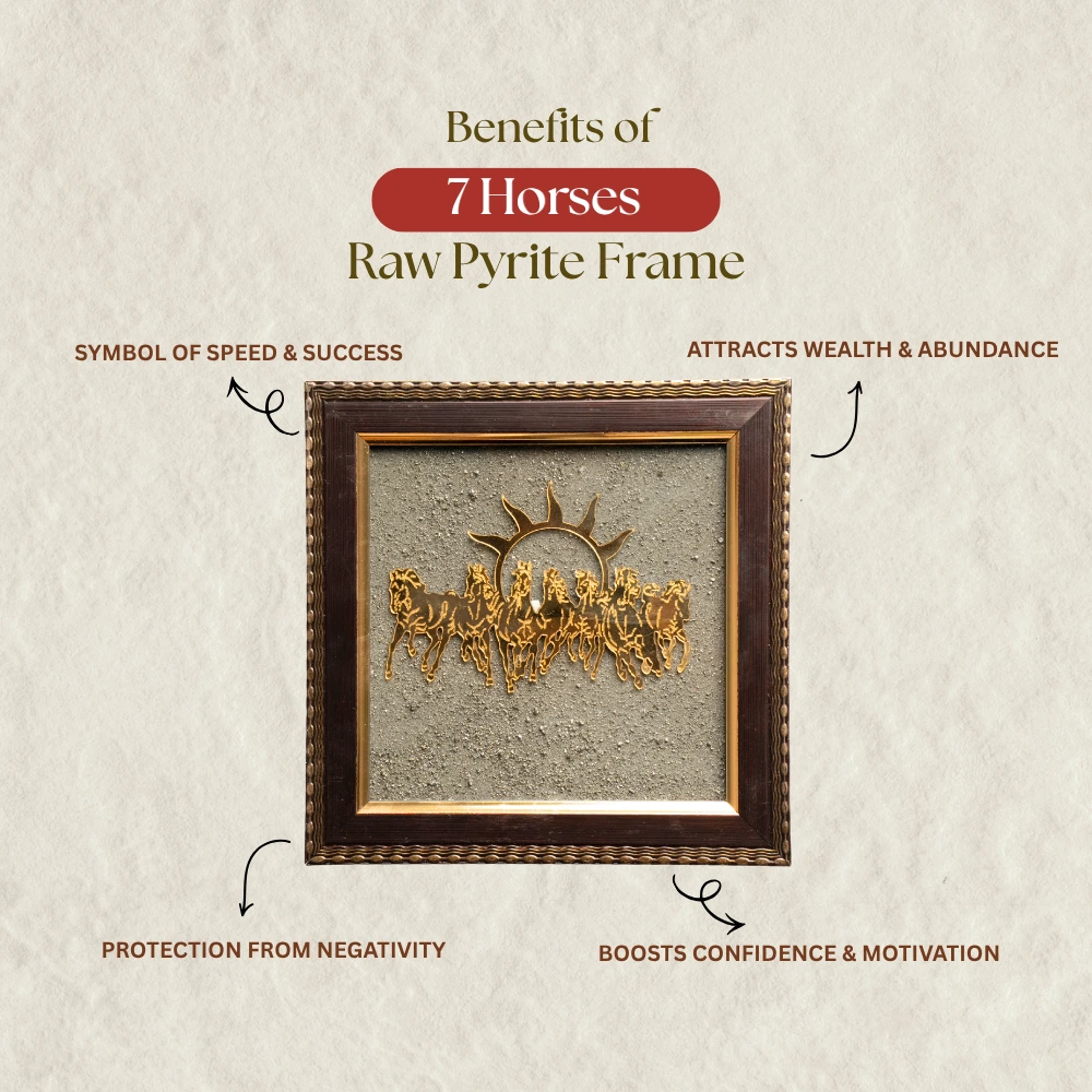 7 Horses Raw Pyrite Frame - Vastu Success & Wealth Frame